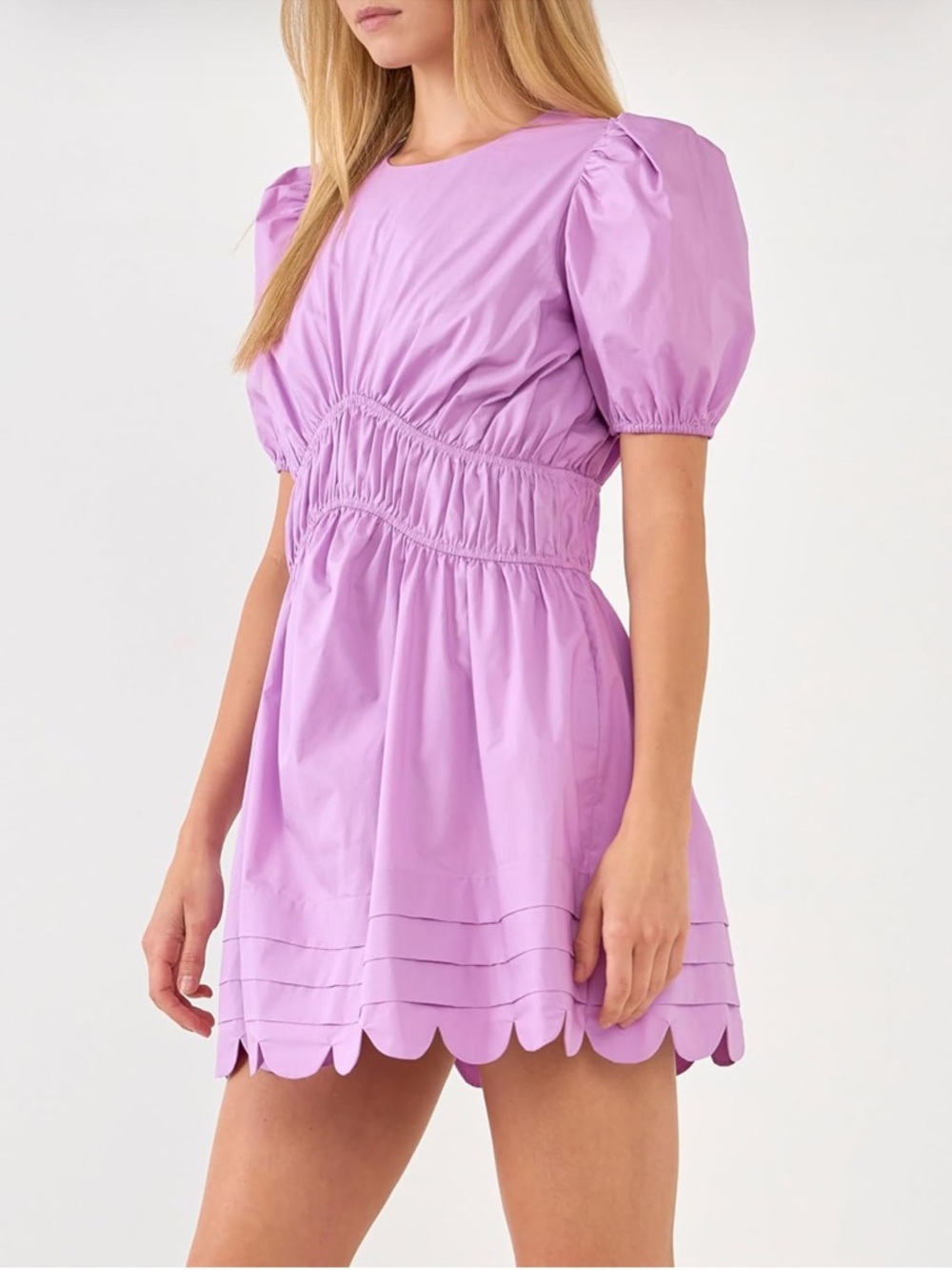 English Factory Lilac Scallop-Hem Puff Sleeve Mini Dress - Picture 4 of 16